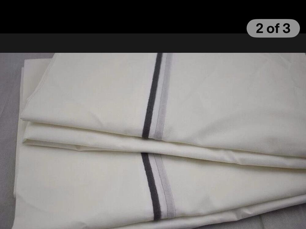 Matouk Essex Cotton Percale STANDARD Pillowcases White / Charcoal